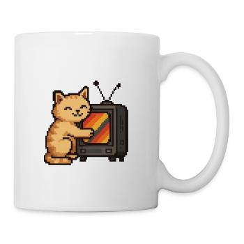 Pixel Cat with Rainbow CRT TV - Coffee/Tea Mug - white - Right