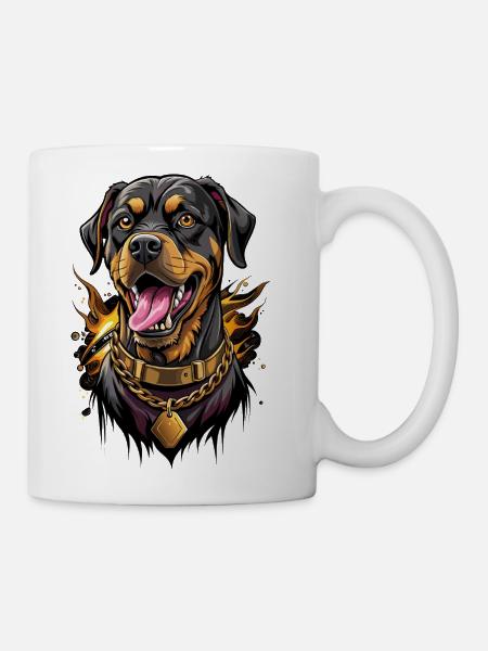 Blazing Rottweiler Gold Chain - Coffee/Tea Mug - white