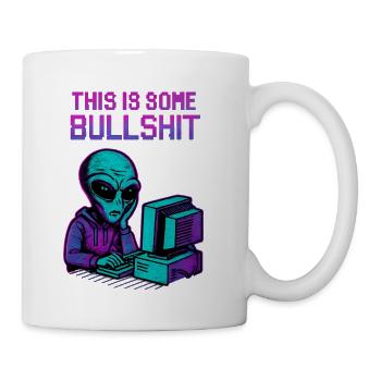 Neon Alien at Retro Computer - Coffee/Tea Mug - white - Right