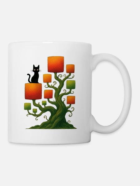 Lantern Tree & Cat Nightscape - Coffee/Tea Mug - white
