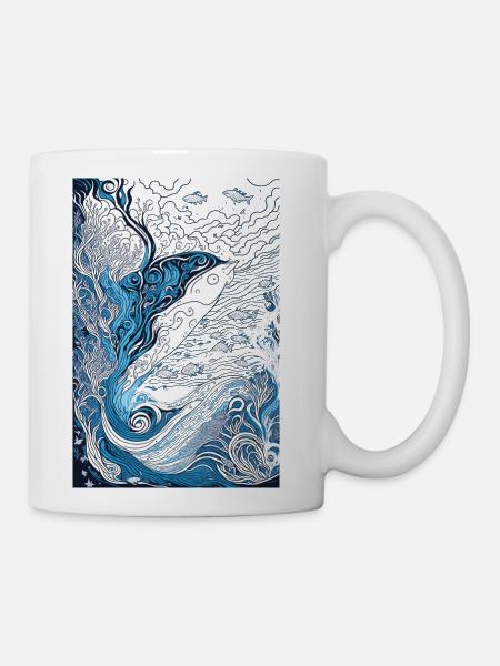 Blue Whale Spirals Ocean Art - Coffee/Tea Mug - white
