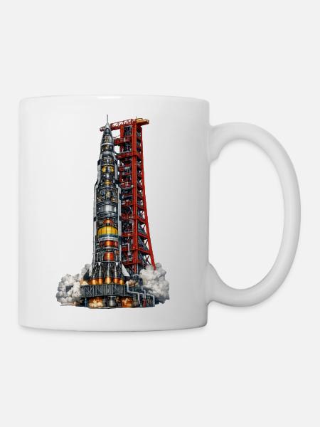 Rocket on Red Launch Tower - Coffee/Tea Mug - white