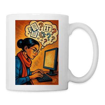Women Coder Brainstorming at Computer - Coffee/Tea Mug - white - Right