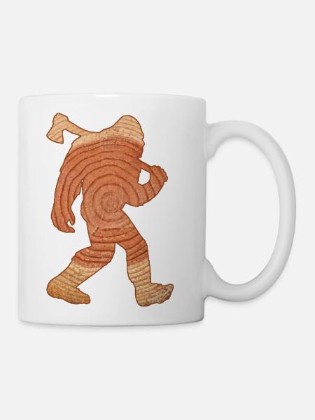 Woodland Bigfoot Woodgrain Silhouette - Coffee/Tea Mug - white