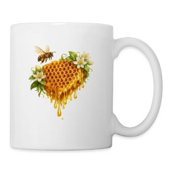 Honeycomb with Bee and White Flowers  - Coffee/Tea Mug - white - Right