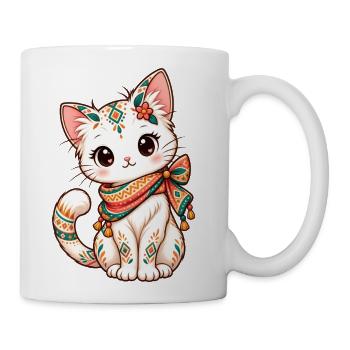 Geometric Kawaii Cat - Coffee/Tea Mug - white - Right