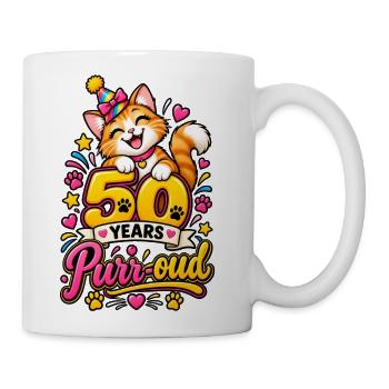 Purr-oud 50th Birthday Cat - Coffee/Tea Mug - white - Right