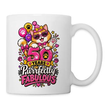 Purrfect 50th Birthday Cat - Coffee/Tea Mug - white - Right