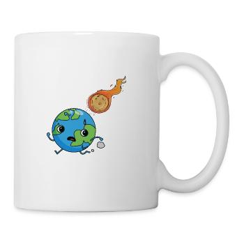 Cute planet earth running from a meteor - Coffee/Tea Mug - white - Right