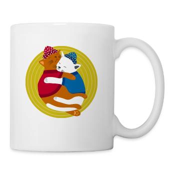 Cute Comfy Cuddle Cats in Clothes on Mat - Coffee/Tea Mug - white - Right