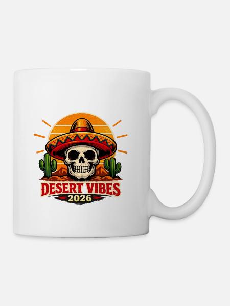 Desert Vibes 2026 – Retro Skull Sombrero Summer T- - Coffee/Tea Mug - white