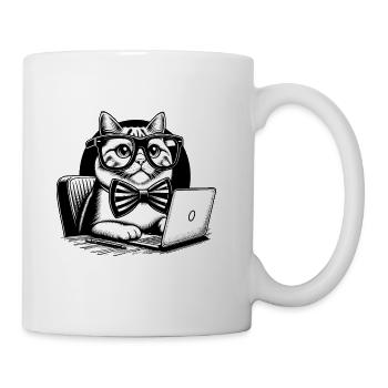 Business Cat with Laptop • Funny Cat Design - Coffee/Tea Mug - white - Right