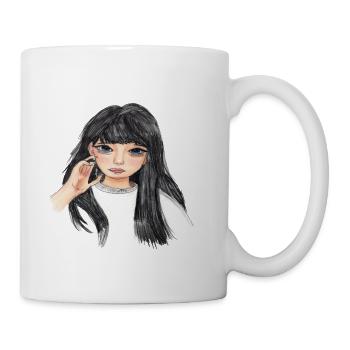 Dreamy Dark Haired Girl Portrait - Coffee/Tea Mug - white - Right