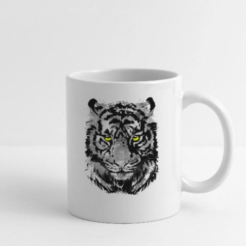 Gray Tiger Head Portrait Drawing - Black and White - Coffee/Tea Mug