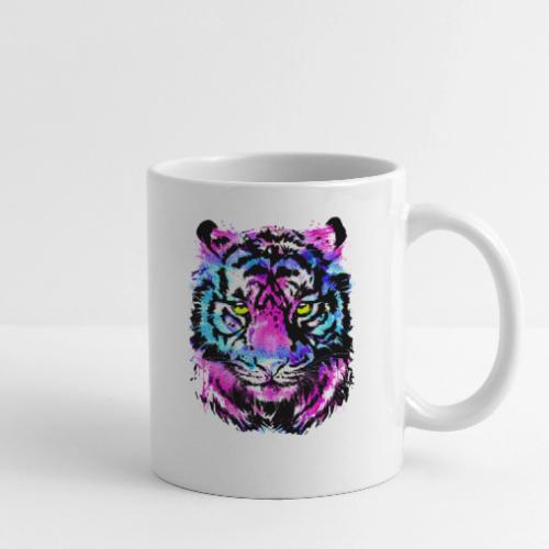Neon Pink Tiger Head Portrait Drawing - Blue Tiger - Coffee/Tea Mug
