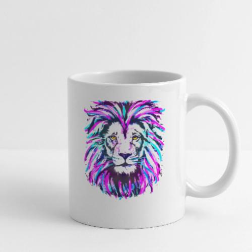 Neon Pink Lion Head Portrait Drawing - Purple Lion - Coffee/Tea Mug