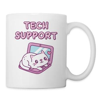 Cute White Cat Resting On Laptop Tech Support - Coffee/Tea Mug - white - Right