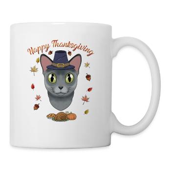 Russian Blue Cat Lover I Happy Thanksgiving - Coffee/Tea Mug - white - Right