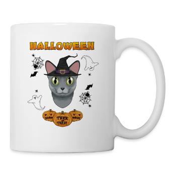 Russian Blue Cat Lover I Happy Halloween - Coffee/Tea Mug - white - Right
