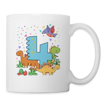 Herd Of Cute Dinosaurs 4th Birthday 4 Years Old - Coffee/Tea Mug - white - Right