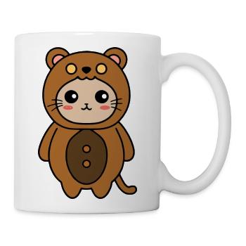Kawaii Cute Cat In Bear Suit Pajamas - Coffee/Tea Mug - white - Right