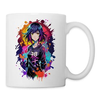 Neon Splash Anime Portrait - Coffee/Tea Mug - white - Right