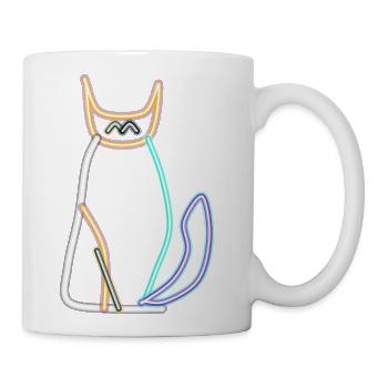 Neon Cat Silhouette with Scarf - Coffee/Tea Mug - white - Right