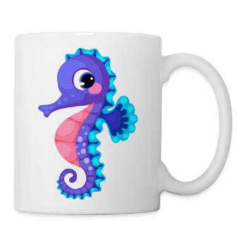 Art marin Kawaii en hippocampe violet mignon - Tasse - blanc - Droite