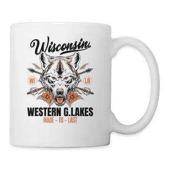 Western great lakes Wisconsin home of the wolf - Coffee/Tea Mug - white - Right