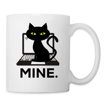 Mine Funny Black Cat Sits On Laptop - Coffee/Tea Mug - white - Right