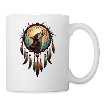 Guardian of Dreams: Wolf and Feathers - Coffee/Tea Mug - white - Right