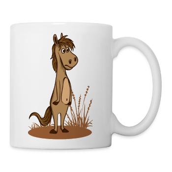horse standing disgust and bord - Coffee/Tea Mug - white - Right