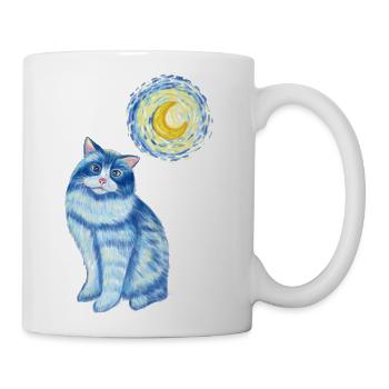 Blue Van Gogh Starry Night Ragdoll Cat Graphic - Coffee/Tea Mug - white - Right