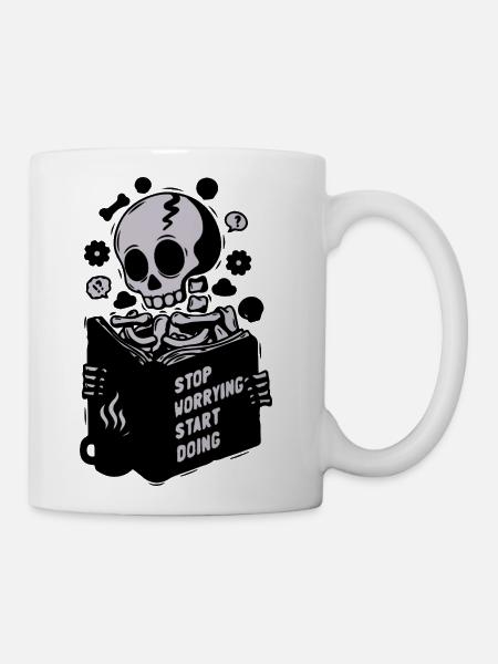 Skeleton Motivation Stop Worrying - Coffee/Tea Mug - white