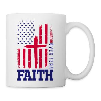 Faith Over Fear American Flag Patriotic Christian  - Coffee/Tea Mug - white - Right