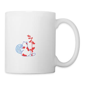Blue Cat Silhouette with Red Plant Accents - Coffee/Tea Mug - white - Right