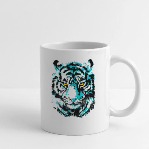 Artistic Tiger Head Portrait Drawing - Turquoise - Coffee/Tea Mug