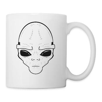 Alien Face, Minimalist Line art - Coffee/Tea Mug - white - Right