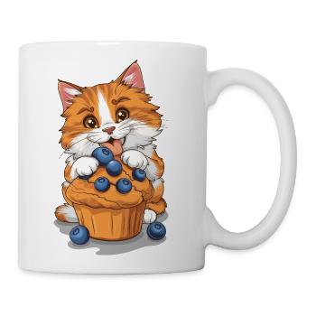 Orange White Tabby Cat With Blueberry Muffin - Coffee/Tea Mug - white - Right