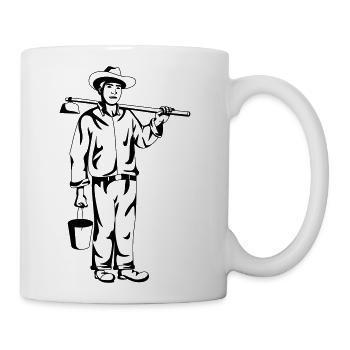 farmer holding hoe and bucket in single color - Coffee/Tea Mug - white - Right