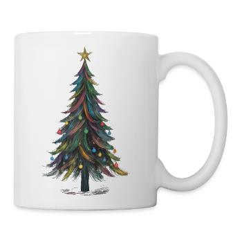 Merry Christmas Pine Tree Drawing Print - Coffee/Tea Mug - white - Right