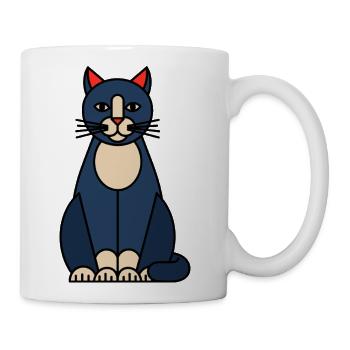 Blue Cat Illustration with Cream Belly - Coffee/Tea Mug - white - Right