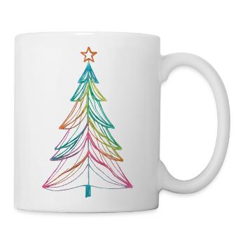 Merry Christmas Pine Tree Drawing Print - Coffee/Tea Mug - white - Right