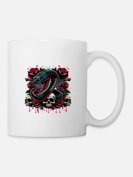 Viper Rose Skull Illustration - Coffee/Tea Mug - white