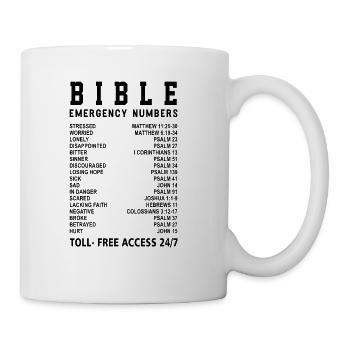 Bible Emergency Number Funny Phone Call Gift - Coffee/Tea Mug - white - Right
