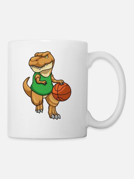 Dinosaur At Sports With Basketball - Coffee/Tea Mug - white