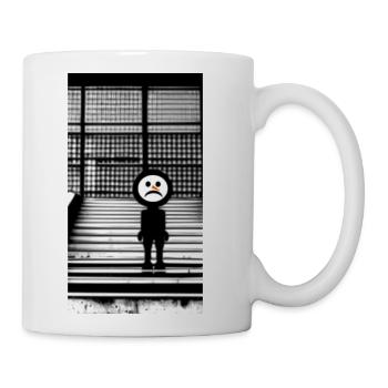 Sad Snowman in Hoodie Standing on the Steps Street - Coffee/Tea Mug - white - Right