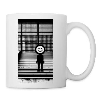 Smiley Face in Hoodie Standing on the Steps Street - Coffee/Tea Mug - white - Right