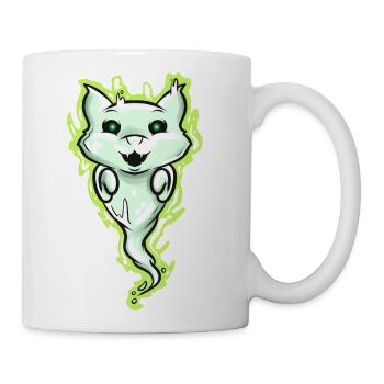 Ghost Cat Spirit Green Eyes Halloween - Coffee/Tea Mug - white - Right