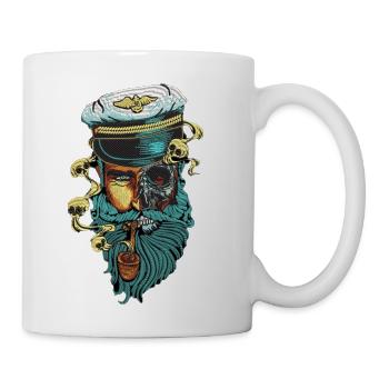 Captain Skull Pirate Embroidery - Coffee/Tea Mug - white - Right